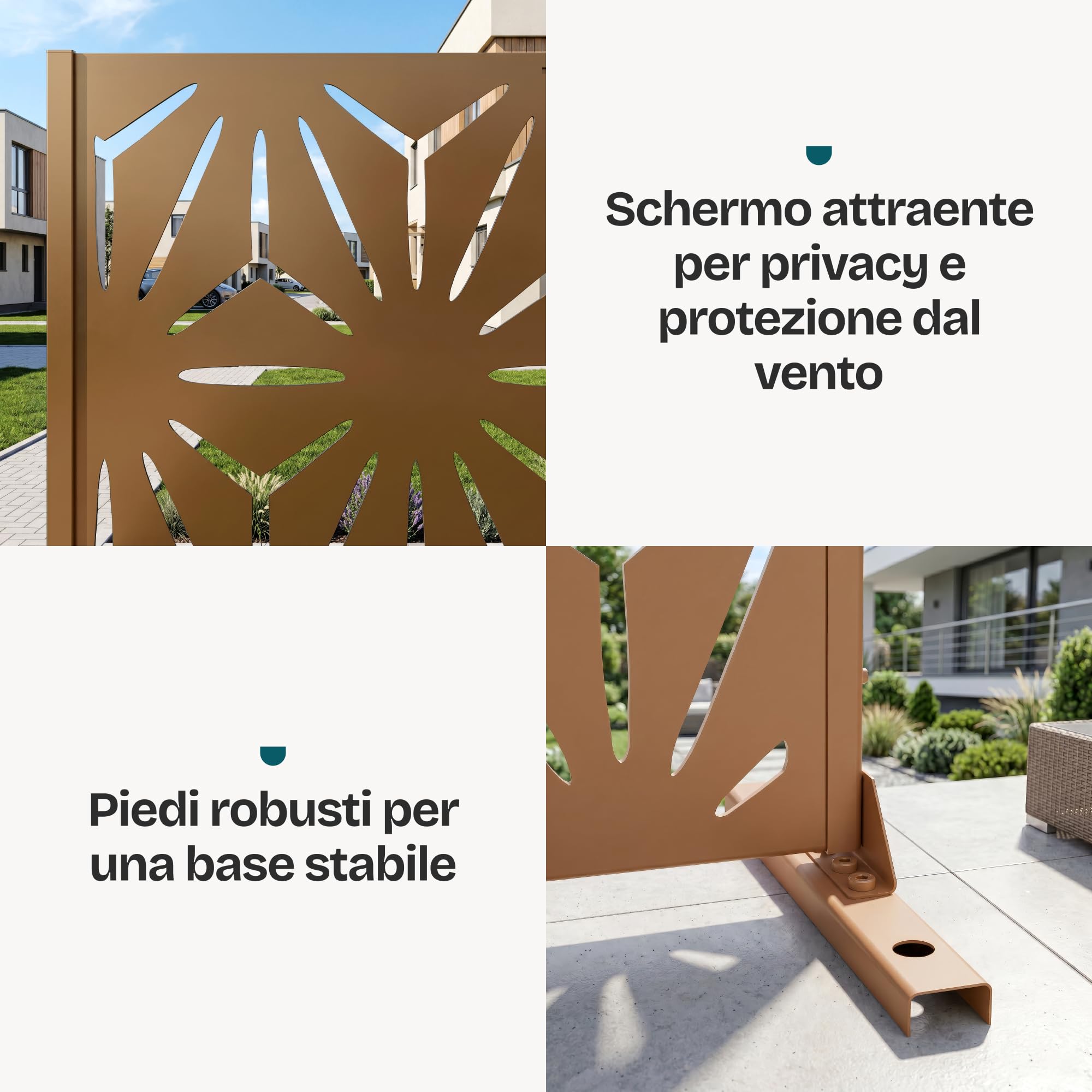 casa.pro Pannello Divisorio Decorativo in Acciaio Zincato 180x120 cm Frangivista a Motivo Raggi Floreale Separé Paravento per Giardino Balcone Soggiorno - Marrone