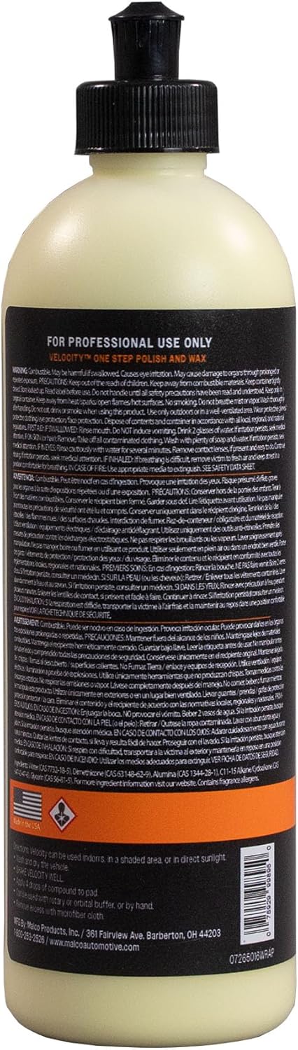 Malco Velocity One-Step Car Polish and Wax (90 Day Protection) - Best Polishing Compound for Automotive Paint Restoration/Scratch and Swirl Remover/Re-Shine and Protect Old Aged Paint (265016)