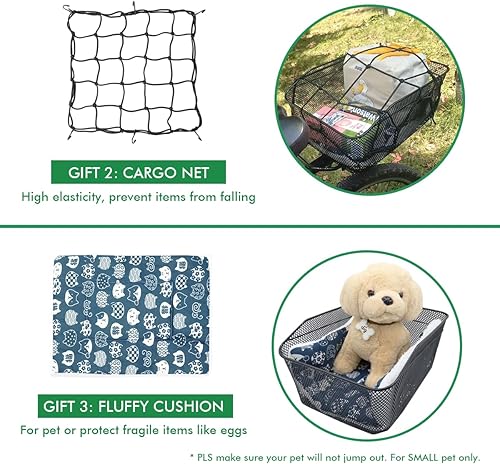 Miniatura 5 de Cesta de bicicleta trasera, instalación sin herramientas, cesta trasera para transporte de mascotas para perros, cesta trasera para carga, con