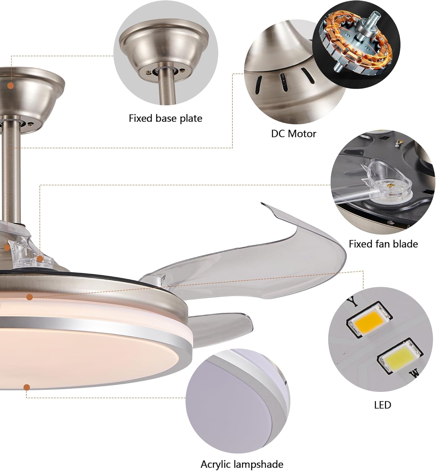 Smart Ceiling Fan Light with Remote, 36W LED 3 Color Temperatures(3000K-6000K), 6-Speed Quiet Reversible Blades for Bedroom, Wi-Fi Control, Summer & Winter Mode (2T)