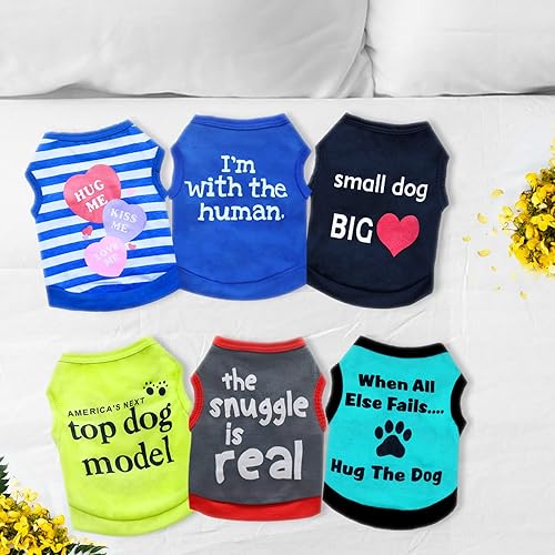 Miniatura 8 de DegGod 6 camisas de perro para perros pequeños y medianos, chaleco transpirable estampado para mascotas, ropa de verano para perro, camiseta suave