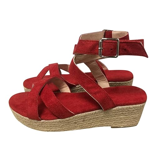 SRTUMEY Women’s Open Toe Buckle Ankle Strap Espadrilles Flatform Wedge Casual Sandal,Cross Strap Flatform Espadrille Sandal Wedge YL411