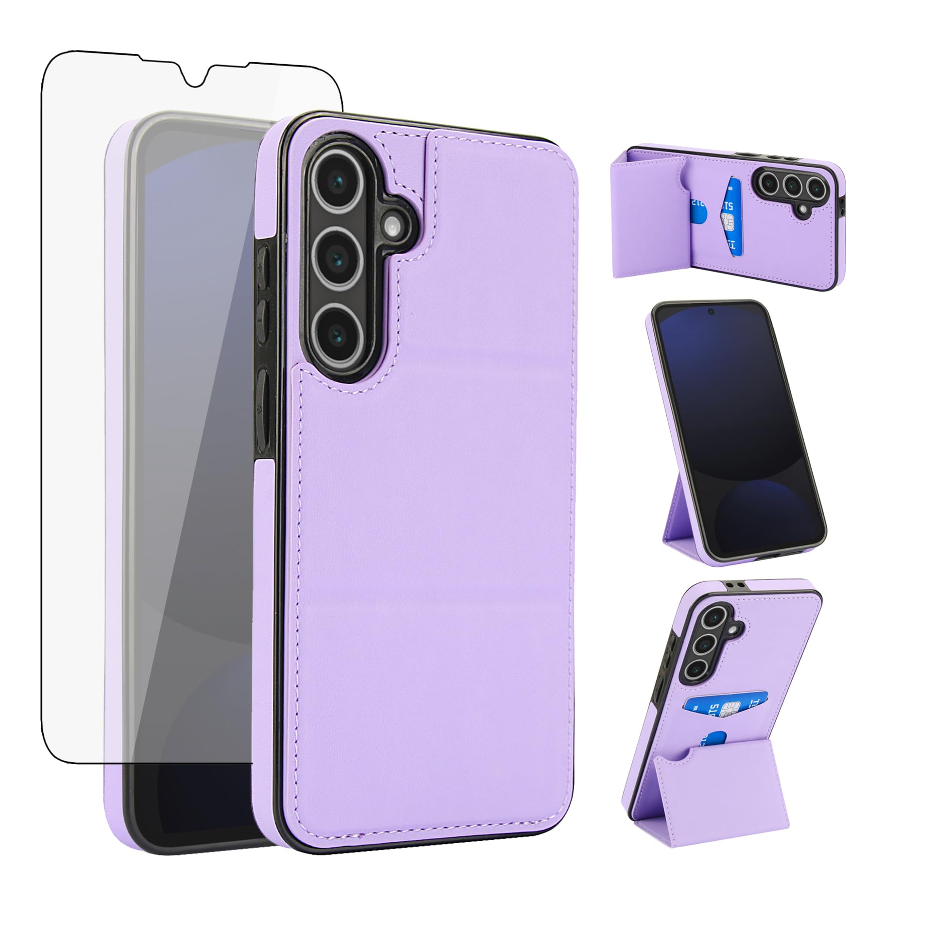Asuwish Phone Case for Samsung Galaxy S24 Plus S24+ 5G Wallet Cover with Tempered Glass Screen Protector Slim Credit Card Holder Stand Cell S24plus