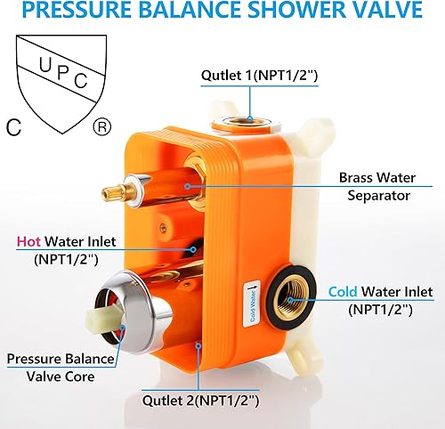 Miniatura 57 de Kit de válvula de ducha con mango de ducha para baño, montaje en pared, válvulas de control de ducha redondas de 1 vía de función única, rosca Mate