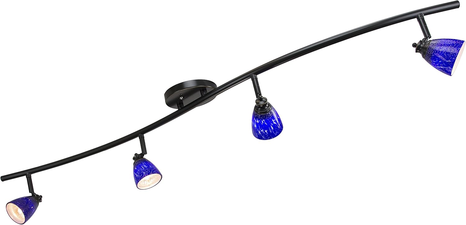 DirectLighting 4 Lights Fixed Track Lighting Kit Dark Bronze Finish Blue Glass Shade Wave