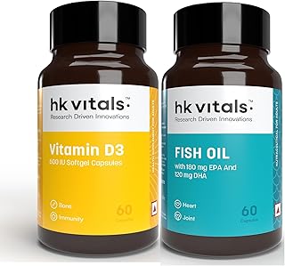hk vitals Vitamin D3 (600 IU) & Fish Oil (1000mg Omega 3 with 180mg EPA & 120mg DHA) (60 Tablets Each) | Combo Pack Price In India