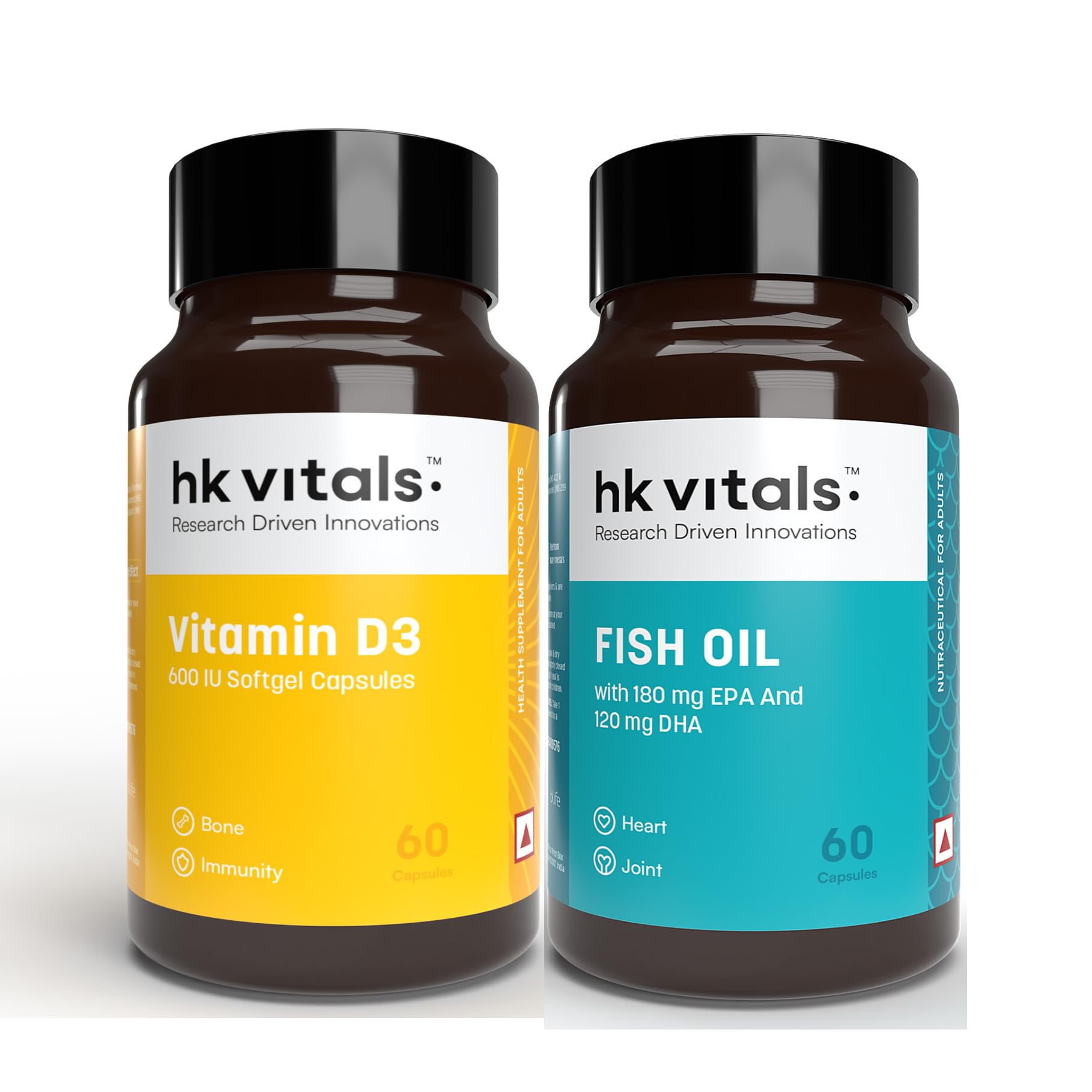HealthKart hk vitals Vitamin D3 (600 IU) & Fish Oil (1000mg Omega 3 with 180mg EPA & 120mg DHA) (60 Tablets Each) | Combo Pack (B09G32TFTC) Amazon Price History, Amazon Price Tracker