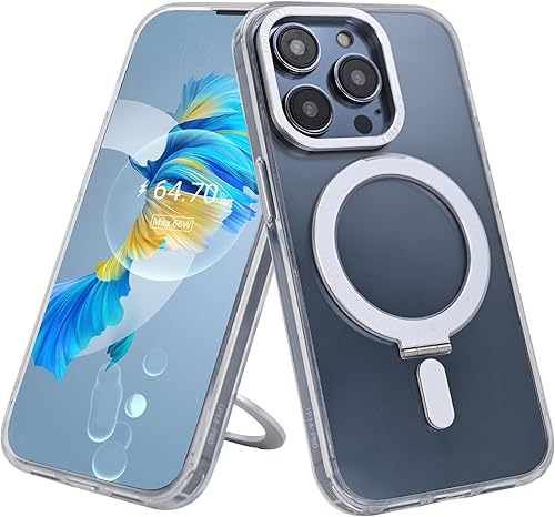 Funda rígida magnética transparente para iPhone 14 Pro, compatible con las últimas fundas de teléfono con Magsafe, con soporte, protección de grado