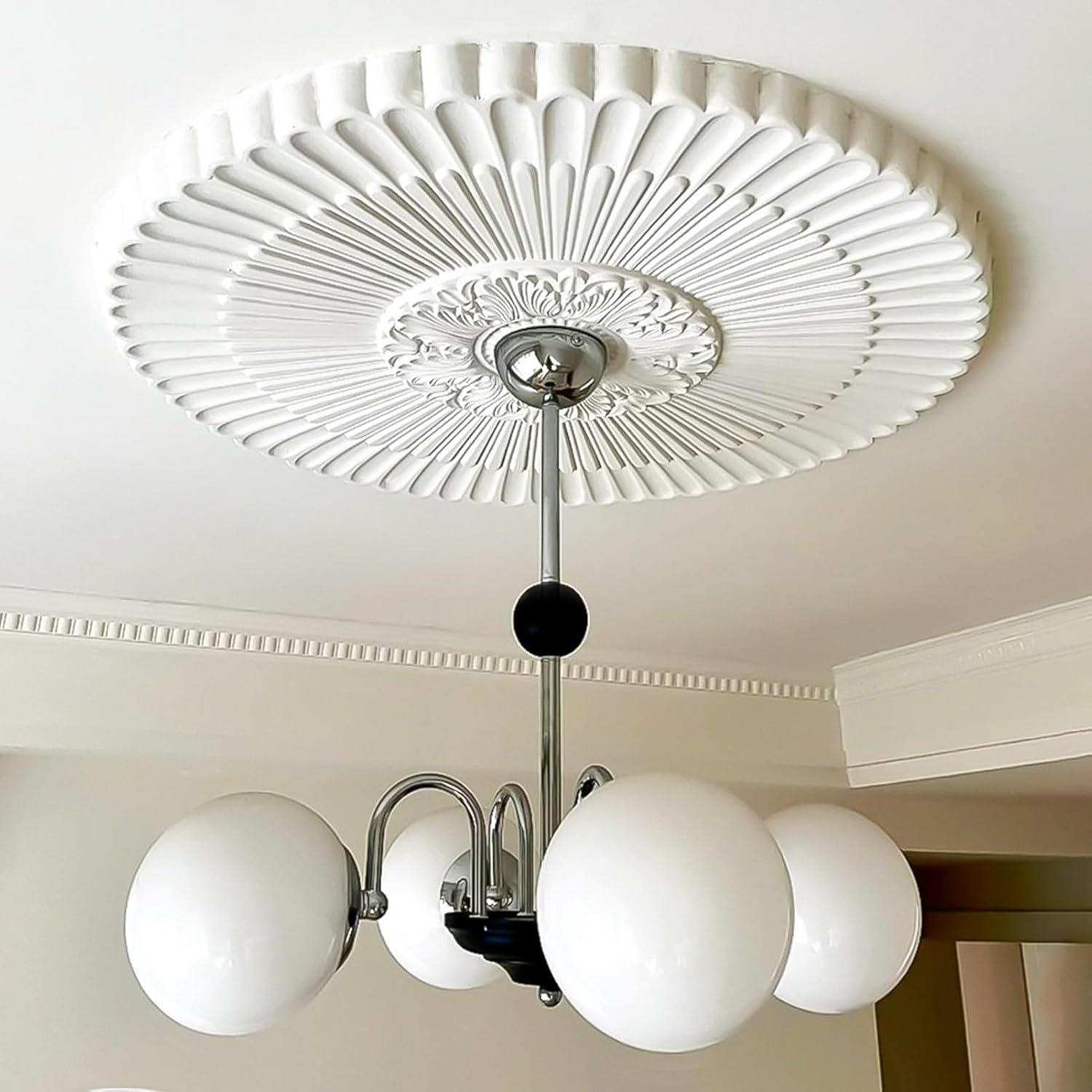 Ceiling Medallion with Carved Patterns, 16 20 24 30 in Ceiling Rose for Ceilings Fans/Chandeliers, Paintable Home Lighting Medallions(OD40cm(15 3/4"))