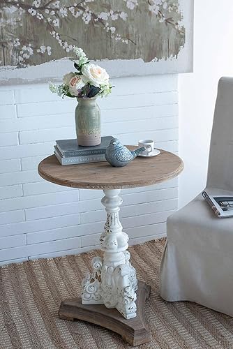 Miniatura 28 de kevinplus Mesa auxiliar redonda de madera para sala de estar, mesa auxiliar retro en relieve para apartamento, dormitorio, oficina (diámetro 20.5 x