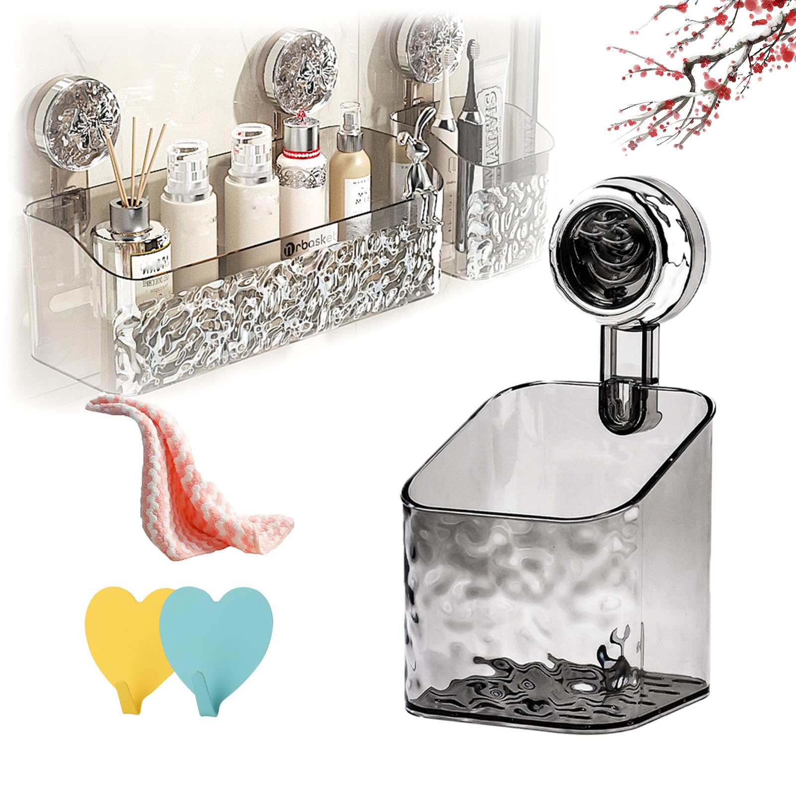 HOPASRISEE Light Luxury Style Glacier Pattern Suction Cup Shelf, Suction Cup Shower Caddy, Suction Cup Shower Shelves, No-Drilling Wall Mounted Removable Shower Basket For Kitchen Bathroom (gray-S)