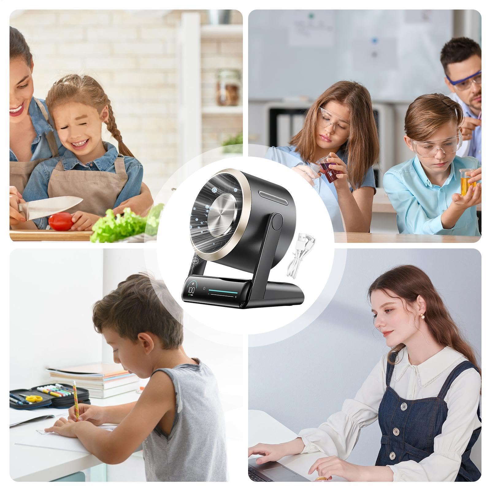 Mini ventilatore da scrivania, portatile, 100 velocità, display digitale, ventilatori da ufficio, piccoli e silenziosi, per casa, camera da letto, cucina, dormitorio, campeggio, viaggi, estate