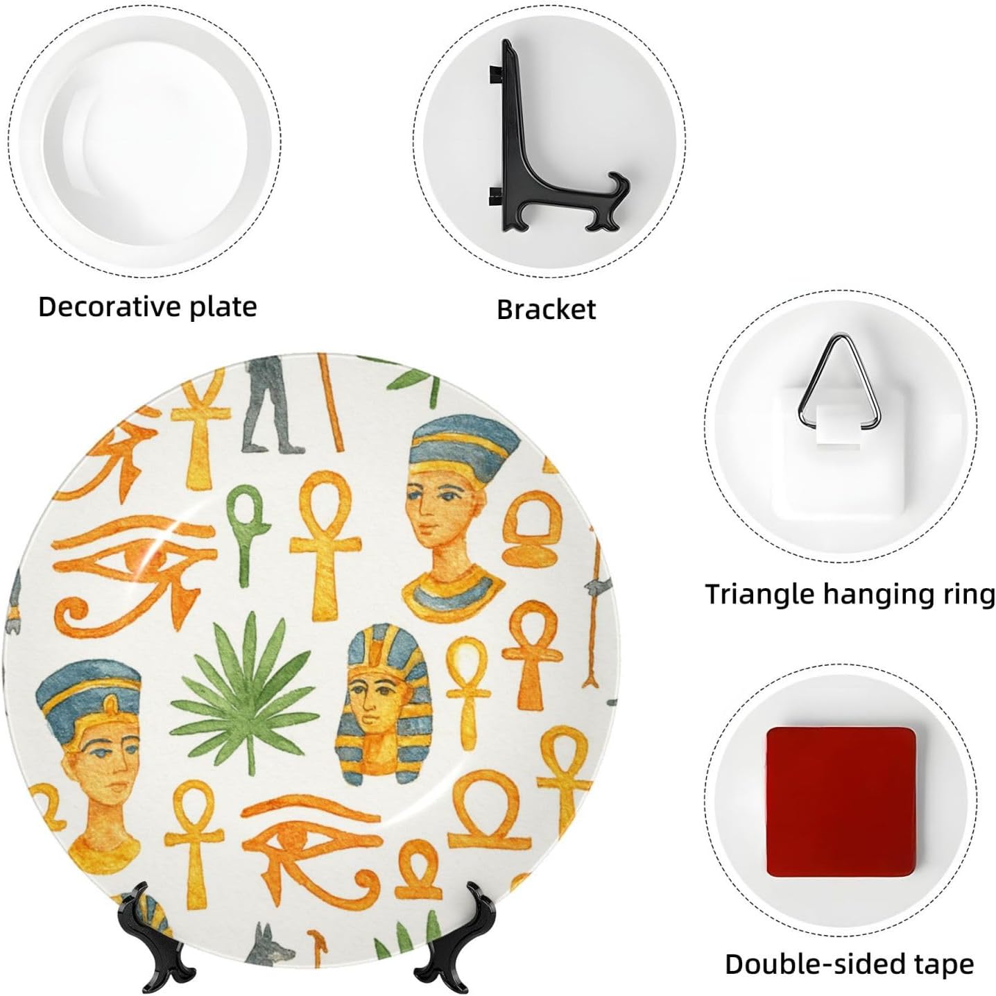 Mythological Egyptian Icons 10 Inch Decorative Plate With Stand, Elegant Display Wall Plate For Home Decor