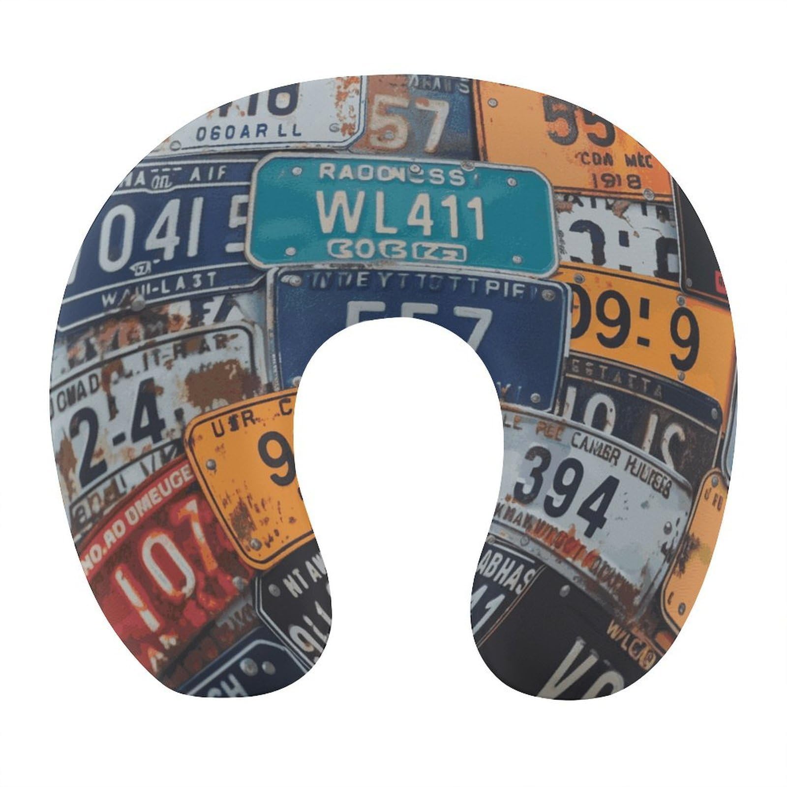 HETVBNS Travel Neck Pillow with Memory Foam, License Plate U Shaped Pillow for Airplane & Car - Detachable Washable Cover, Ergonomic Support for Neck