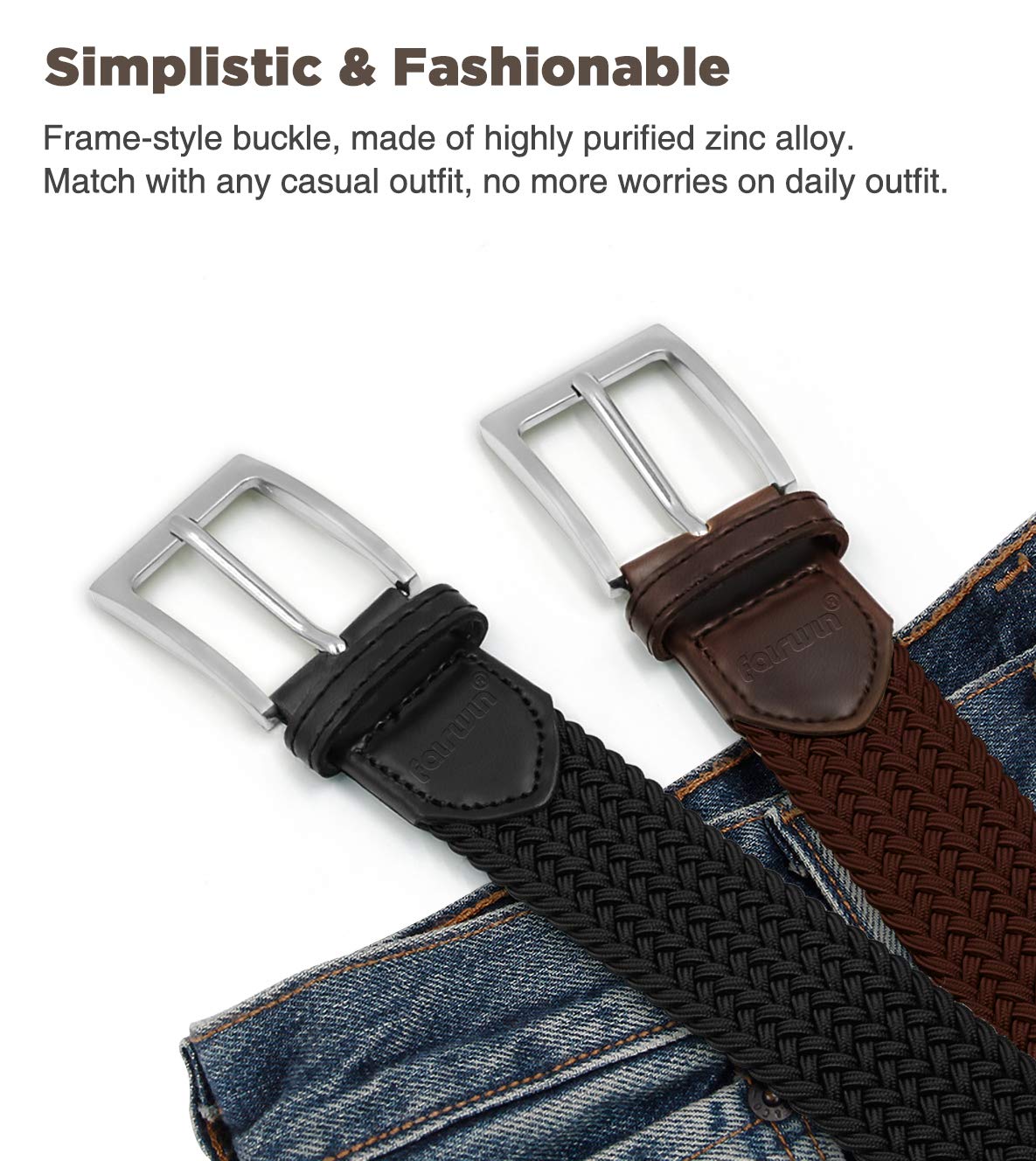 Fairwin Cintura Elastica Intrecciata per Uomo e Donna, Confortevole Cintura in Tessuto Elastico Stretch per Jeans Pantaloni