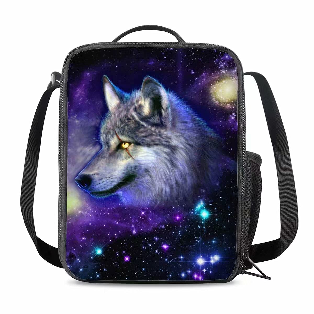 chaqlin Boys Girls Cool Insulated Lunch Box Backpack,Galaxy Blue Wolf Printed Lunch Bags for Kids Children School Gifts,Casual Outdoor Camping Picnic Food Pouch โ image 1