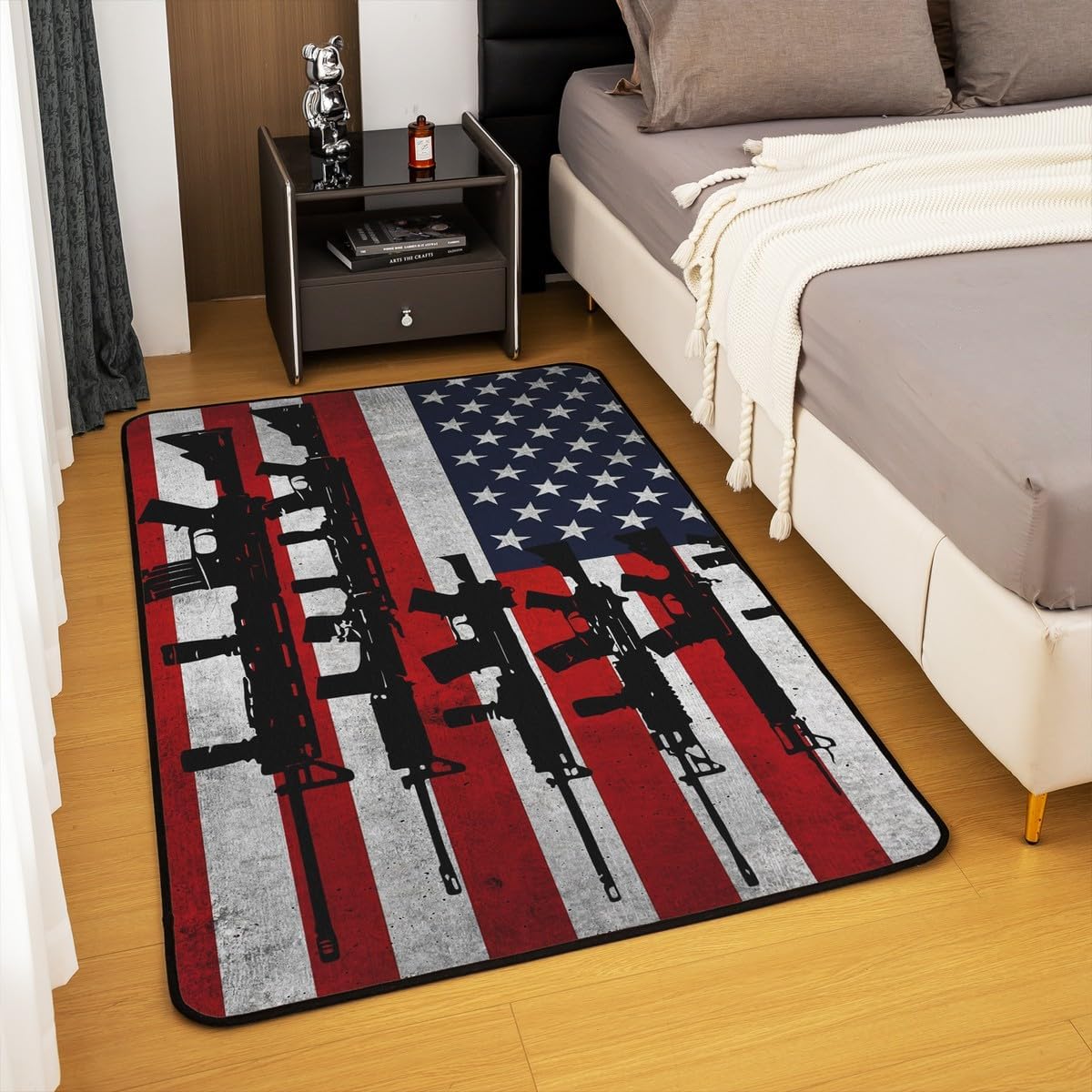 jejeloiu American Flag Indoor Floor Mat Area Rug 5x7 Machine Guns Living Room Rugs Military Decorative Carpet Accent Rug