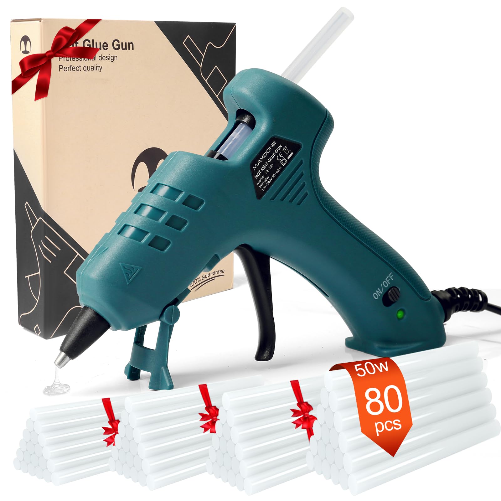 Mini Pistola de Silicona Caliente 50W con 80 barras de silicona Pegamento Caliente para manualidades pequeñas y reparaciones rápidas en el hogar y la oficina