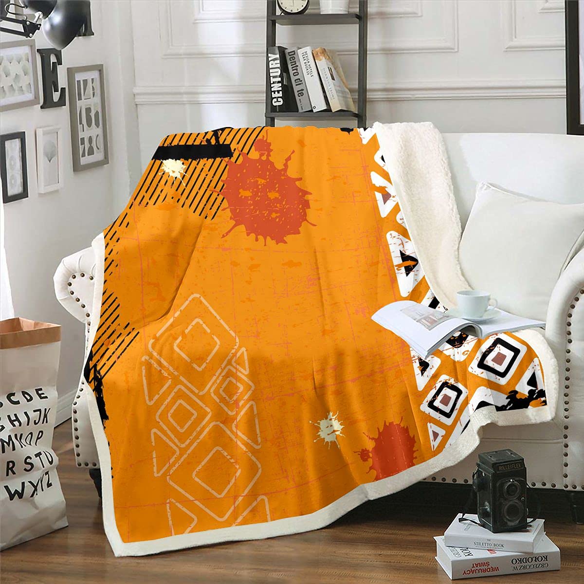 Geometric Bohemian Style Fleece Throw Blanket Kids Bohemian Tribal Ethnic Fleece Throw Blanket Boys Girls Teens Vintage Fuzzy Blanket for Sofa Bed,Double 60x79 Inch