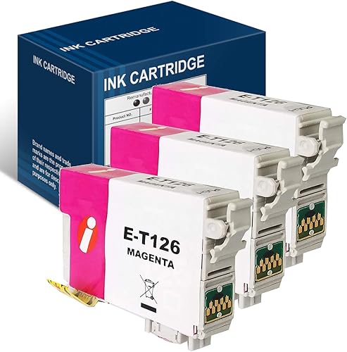 INK4WORK Paquete de 3 cartuchos de tinta magenta remanufacturados de repuesto para Epson 126 T126 para WorkForce 435 520 545 635 645 WF-3520 WF-3530