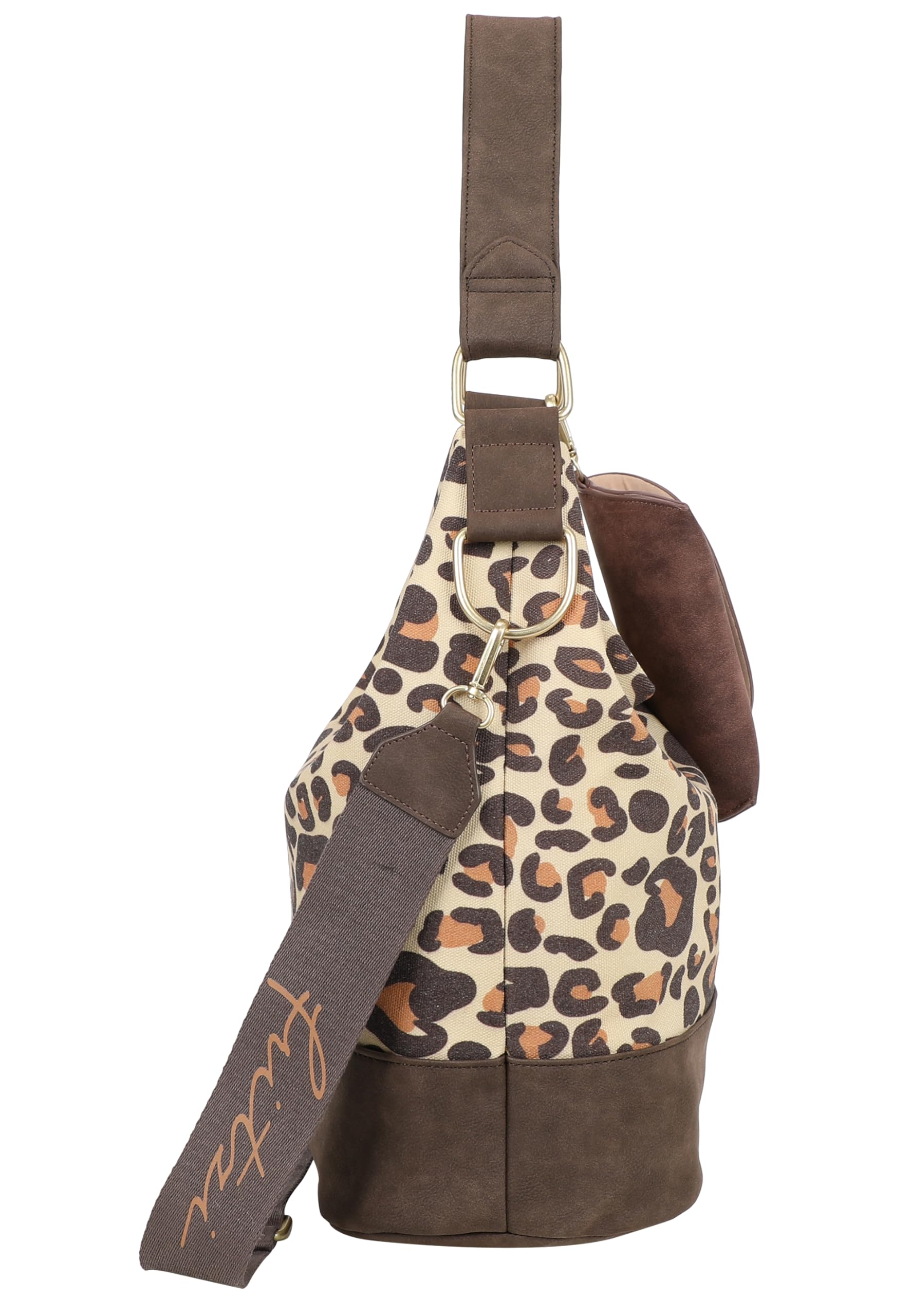 Fritzi Izzy07 Limited Leo Hobo Damen Schultertasche Handtasche Freizeit Alltag Druckknopf Canvas 38 x 18 x 35 cm, Camel
