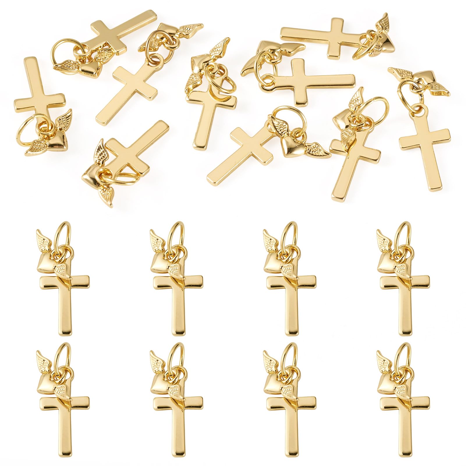 Craftdady Cross Charms 18K Gold Plated Crucifix Pendants Small Cross Easter Charms with Stainless Steel Jump Rings for DIY Necklace Earring Bracelet Jewelry Making