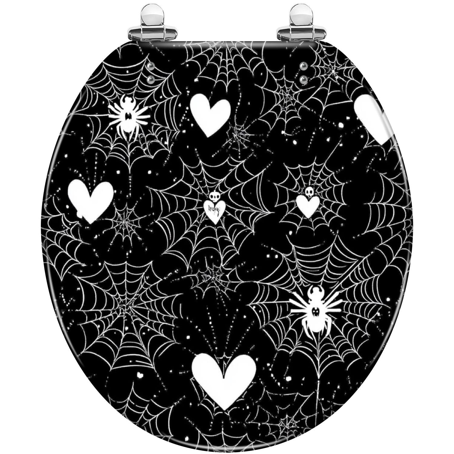 Round Toilet Seat Cute gothic seamless pattern hearts braided cobwebs Resin Toilet Seat Quietly Close Quick Release Hinges Decorative Toilet Seat with Cover Easy to Install