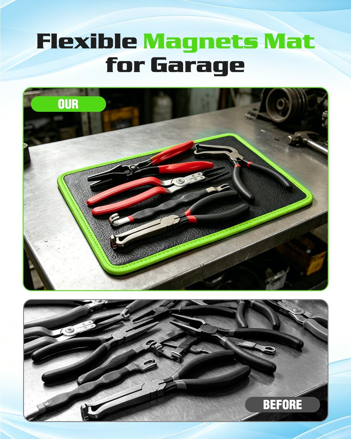 Magnetic Tool Mat & Holder | 12.8"x9.8" Flexible Magnetic Tray for Garage Workshop, Scratchproof PVC Surface with Non-Slip Grip | Auto Repair, Toolbox Organizer for Mechanics & DIY