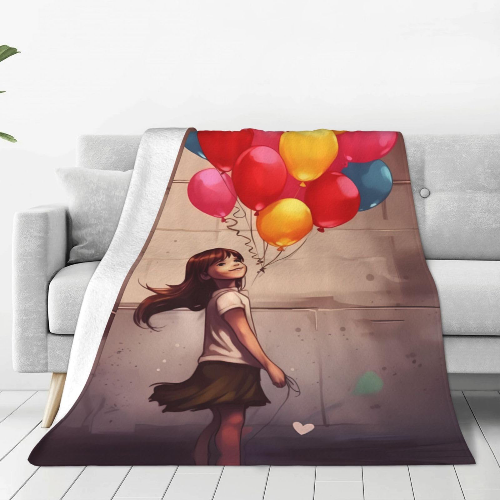 Couverture flanelle pour fille motif ballons, cadeau parfait pour lit et chambre