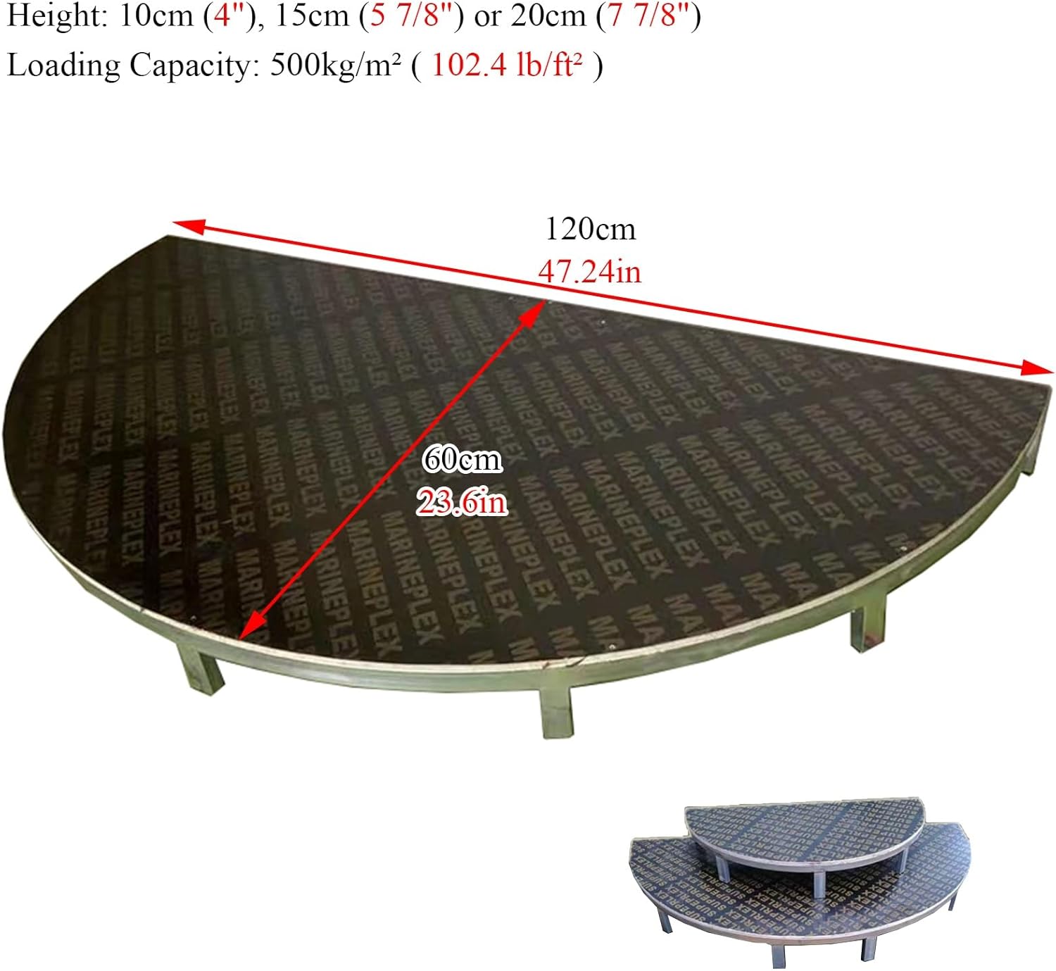 Semi-Circular Portable Key Stage Piano Kids Stage Risers, 20 cm High Stage with Cover Red/Grey, Kids Speeches/Concert Mini Stage Platform(Grey,Dia 120cm (47 1/4"))
