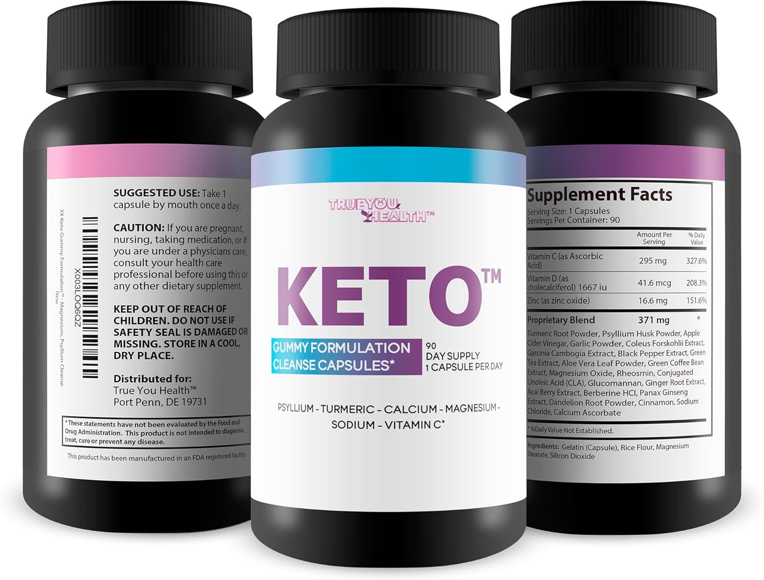 3X Keto Gummy Formulation Cleanse Capsules 90 Day Supply 1 Capsule Per Day - Help Detox Cleanse Waste & Toxins with Keto Apple Cider Vinegar Cleanse - Contains Calcium, Magnesium, Psyllium Cleanse