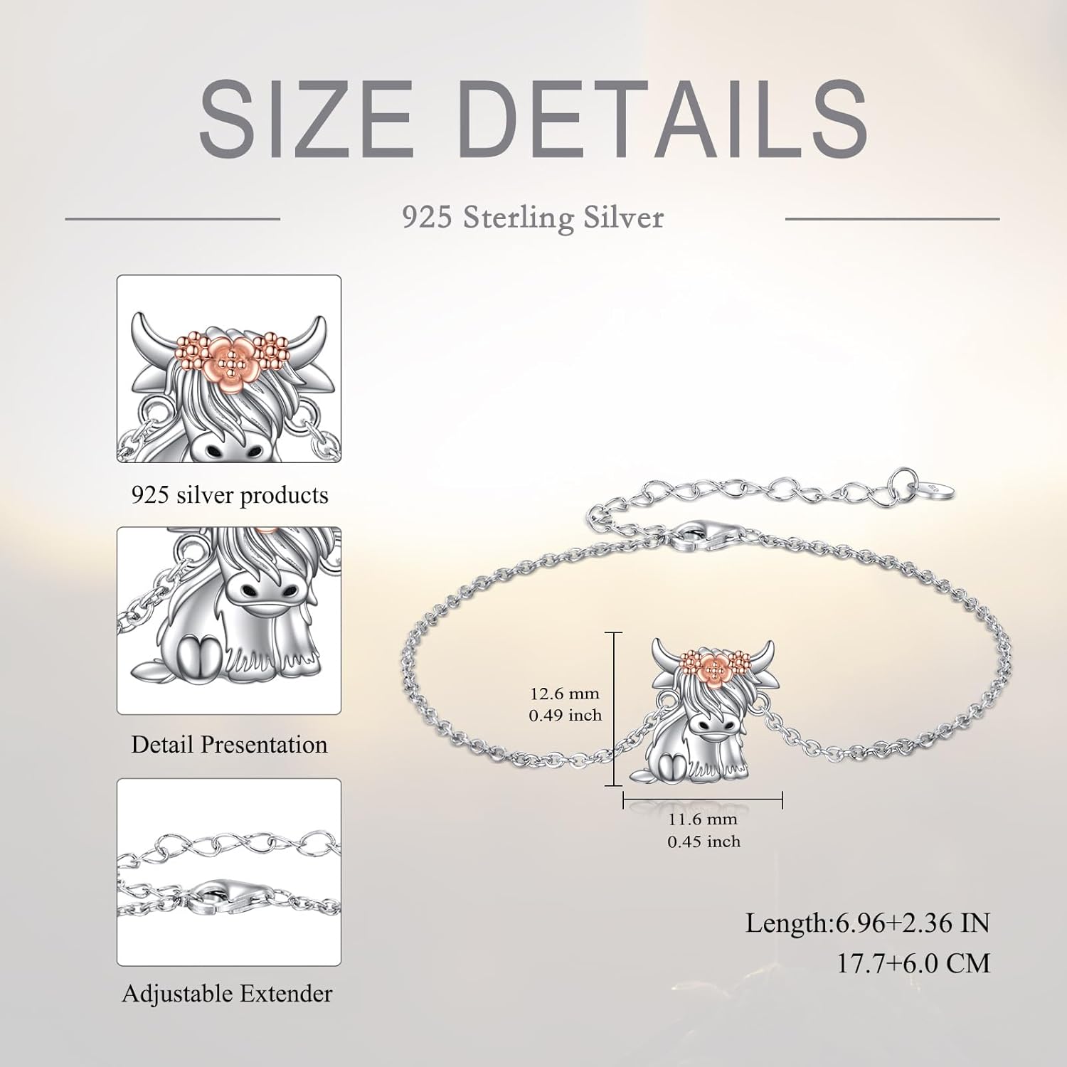 AOBOCO Highland Cow Gifts 925 Sterling Silver Scotland Pendant Highland Cow Necklace Earrings Bracelet Jewelry Birthday Christmas for Her Women Mum Animal Cow Lover
