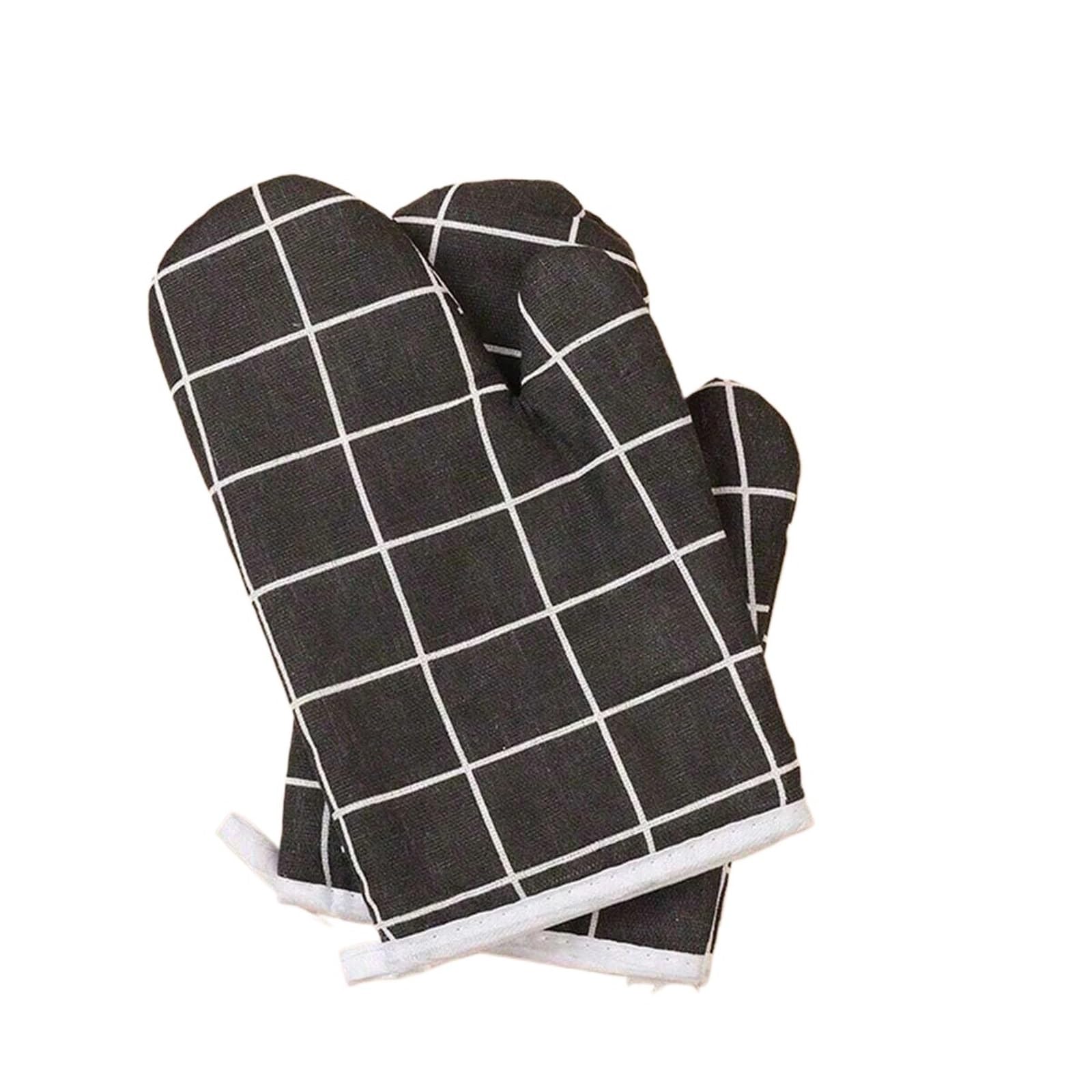 2pcs Kitchen Baking Gloves Microwave Oven High Temperature Resistant And Insulated Heat For Kitchen(Black)
