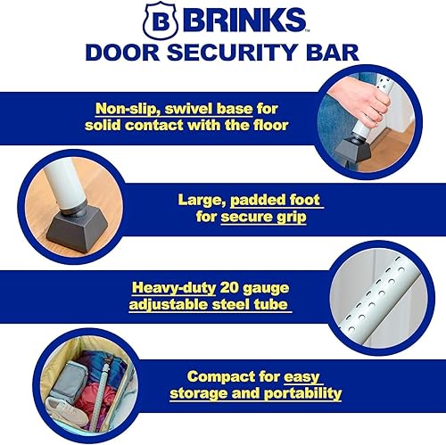Miniatura 2 de BRINKS Barra de seguridad para puerta – Barra de seguridad de puerta ajustable para viajes, escuela, dormitorio y hogar – Jammer puerta para puertas