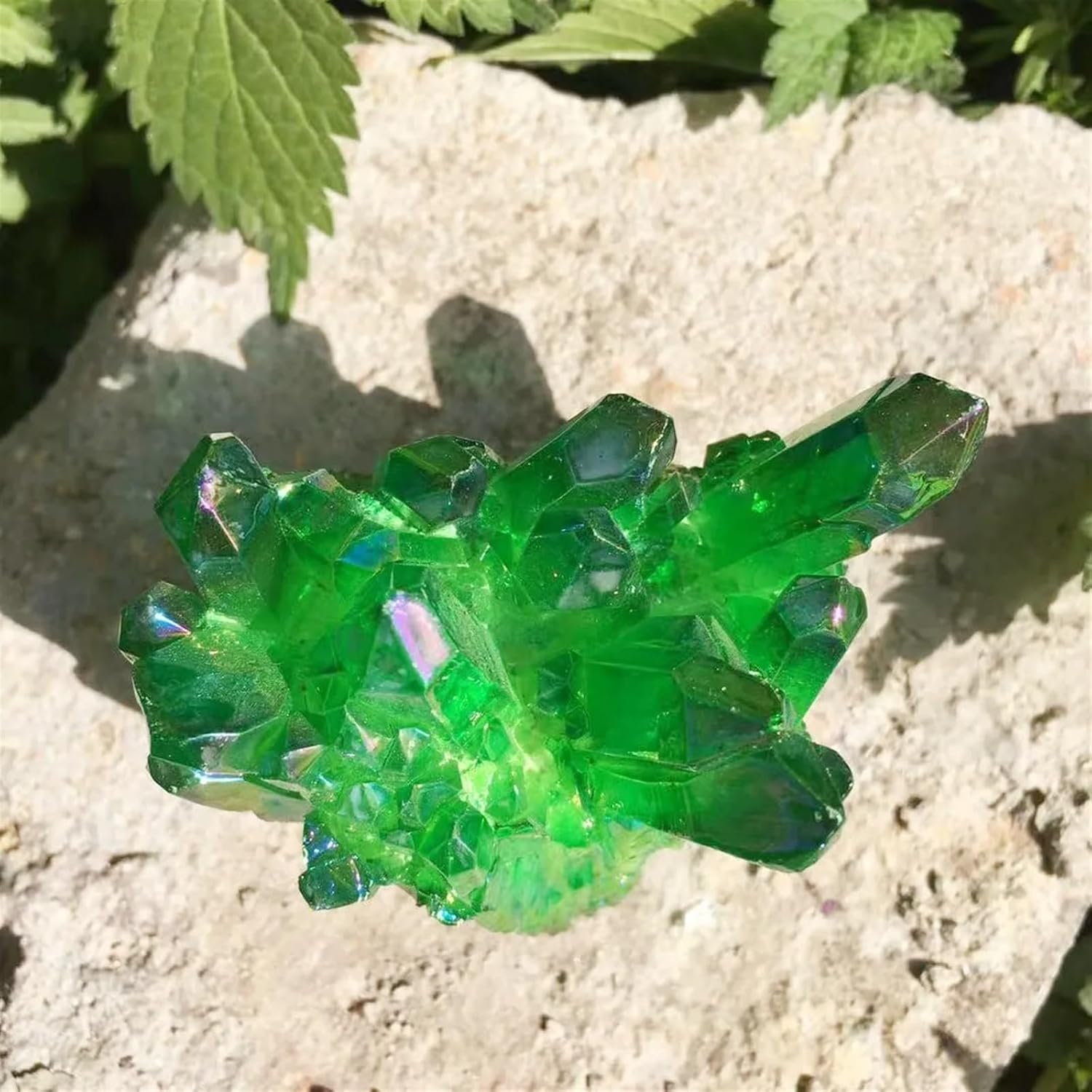 Crystal Green Angel Aura Quartz Cluster specimens Titanium Coating Quartz Cluster Ornaments (Size : 110-120g)
