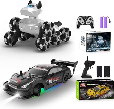 Remote Control Robot Dog Toy 2.4GHz 8WD All-Terrain Gesture Sensing Stunt RC Cars RTR Climbing Robot Dogs+RC Drift Car 120 Scale Remote Control Cars 2.4GHz 4WD High Speed RTR Racing Vehicle with LED