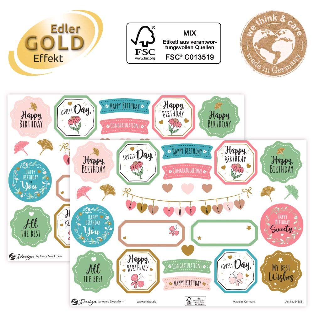 Anitas Outline Stickers, Happy Birthday-sticker, goudkleurig, voor scrapbooking, kaarten maken, kinderspel, huiswerk, kunst, ambacht, versiering, papier, kaart, glas, metaal, kunststof, schuim
