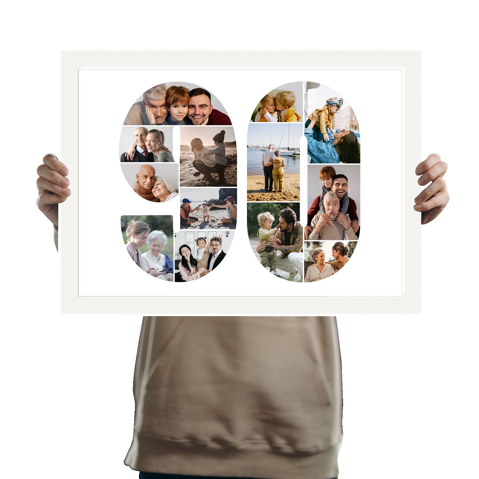 You Personalise 90th Birthday Personalised Photo Collage Framed White A3