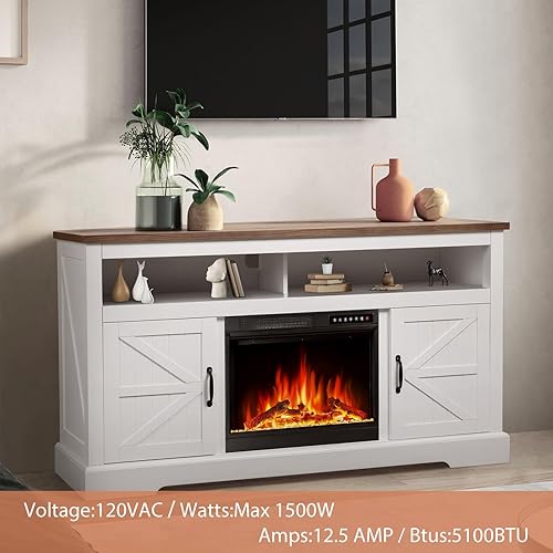 Miniatura 3 de Xbeauty Chimenea de TV de 60 pulgadas con chimenea de madera, calentador de chimenea de esquina independiente, calentador de cuarzo infrarrojo,