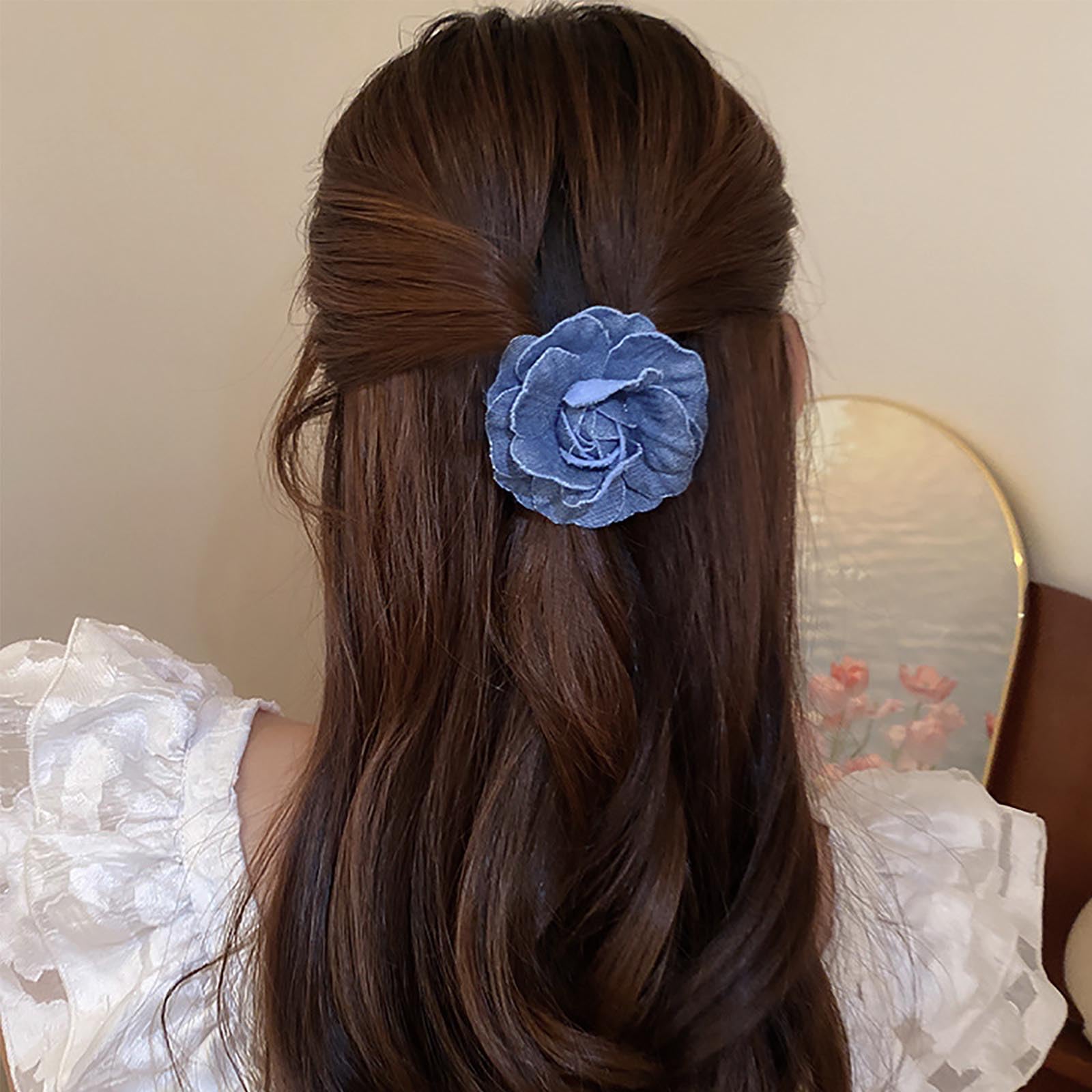 Camelia Flower Hair Accessory Amazon.com : Camellia Flower Hair Clip Brooch Fabric Blue  main image 2