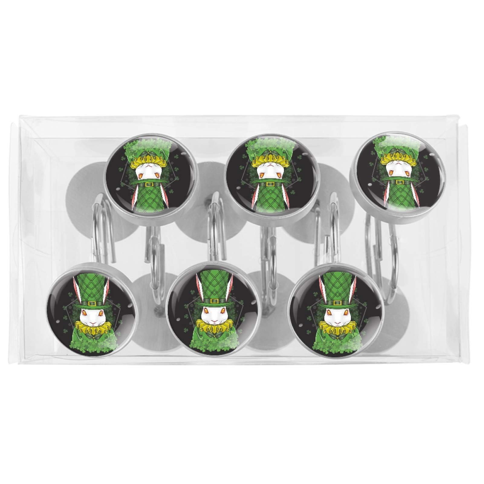Lot de 12 anneaux de suspension ronds en acier inoxydable pour rideau de douche avec inscription « Happy St Patrick »