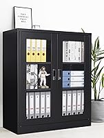 Vista 8 de Armario de almacenamiento de metal negro SISESOL con puertas y estantes, armario de exhibición con cerradura de 36 pulgadas con puertas de acrílico