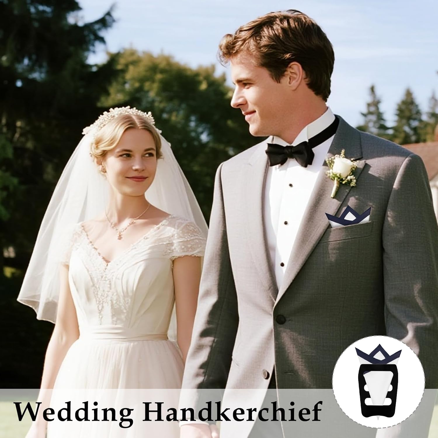 White Handkerchiefs for Men with Contrast Color Edges, Wedding Handkerchief with Pocket Square Holder for Suit Tuxedo
