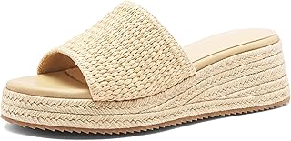 Platform Sandals Women Raffia Slip On Wedge Sandals,Comfortable Summer W...