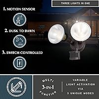 Vista 3 de VAXCEL Luz de inundación de seguridad para exteriores del atardecer al amanecer con sensor de movimiento de bronce, 2 cabezales de luz ajustables, 4