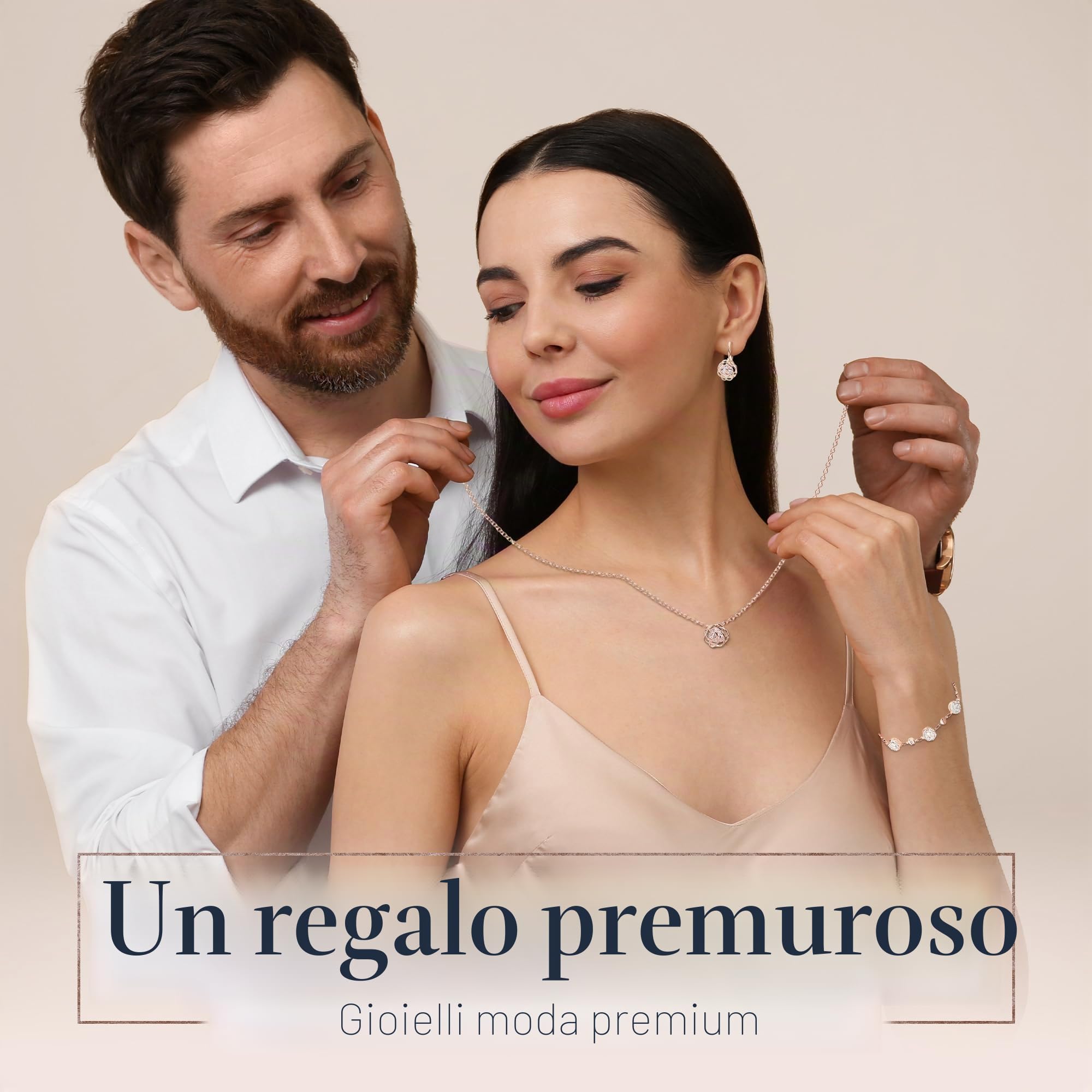 Crystalline Azuria Donna 18ct Placcato Oro Fiori Rose Cristalli Parure Collana Orecchini Monachella Bracciale