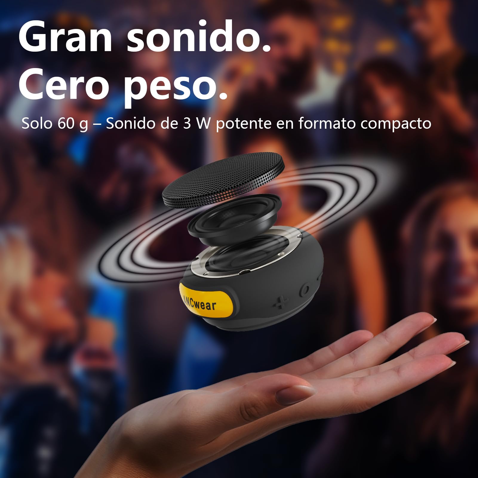 ANCwear Altavoz Bluetooth 5.3 Mini con Clip y Muñequera, Resistencia IPX6, 17 Sonidos de Ruido Blanco, 9,5 h para Baño, Deporte, Bici y Viaje