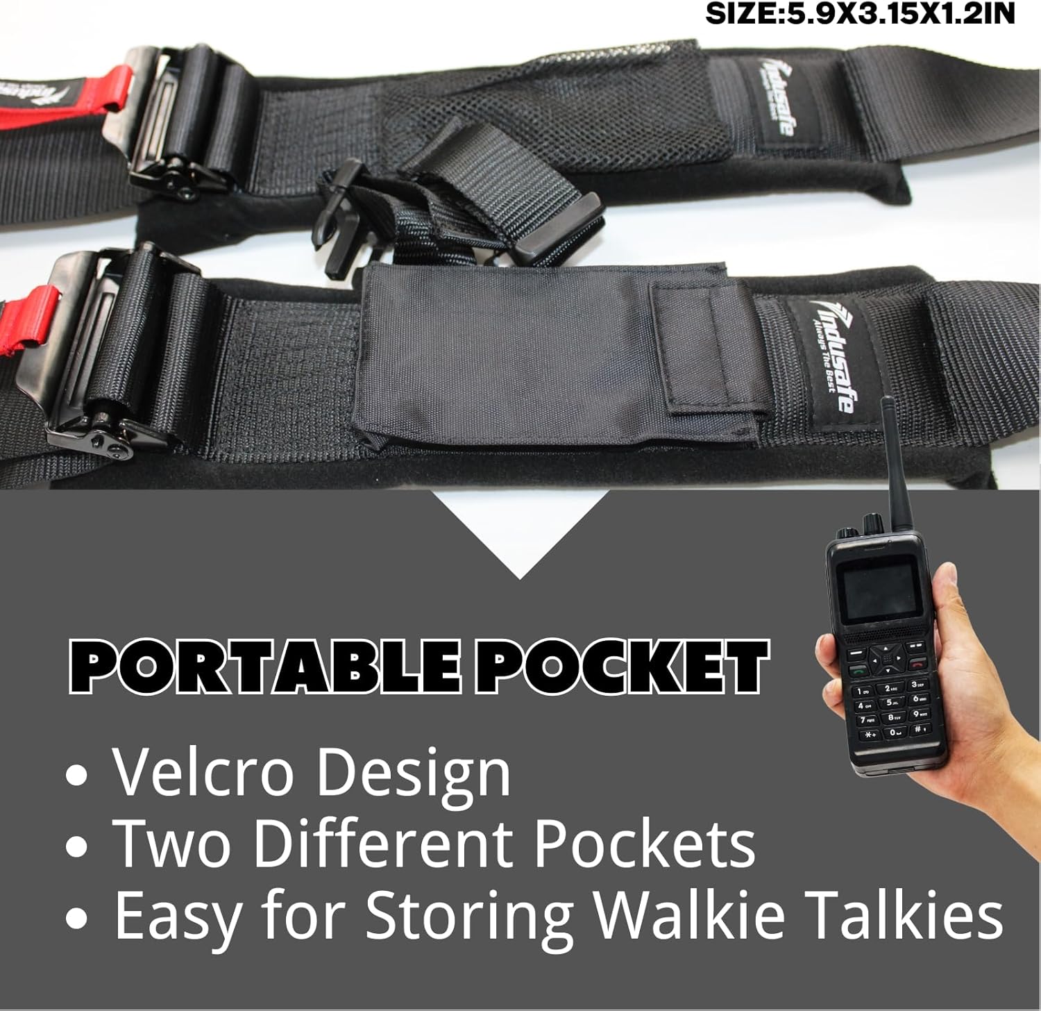 Indusafe 4点安全ハーネス パッド付き、ラッチ、リンク安全ハーネスシートベルト付き PRP SEATS 4点安全ハーネス 2インチベルト、ラッチとリンクバックル、UTV用EZストラップアジャスター  – ブラック SB4.2LL