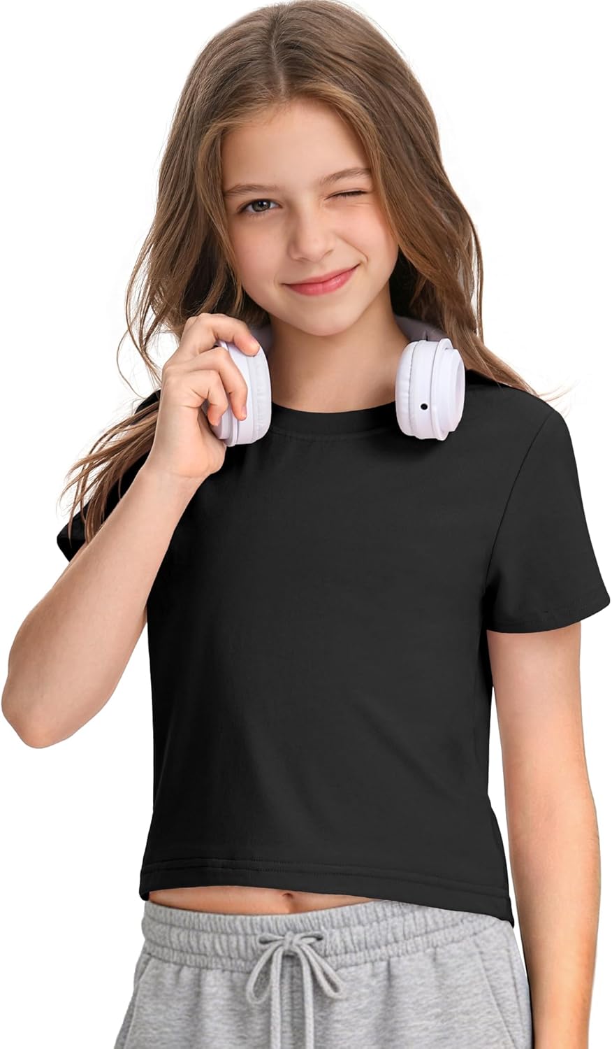 HASMES Girls Short Sleeve T Shirts Athletic Crewneck Crop Tops Basic Tees for Kids - Image 2