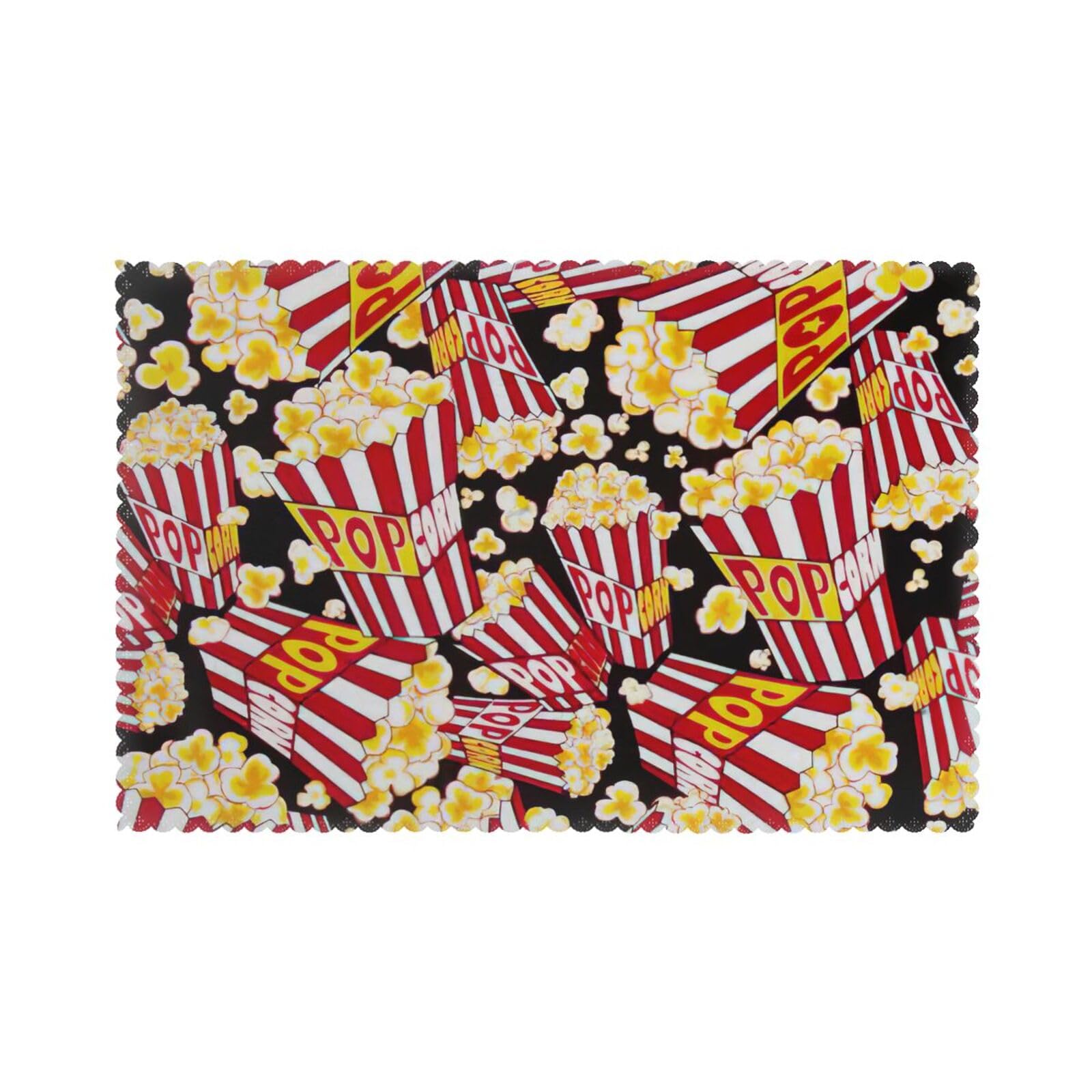 Popcorn Print Print Placemats for Dining Table Set of 6 12x18 Inch Table Mats for Party Kitchen Dining.